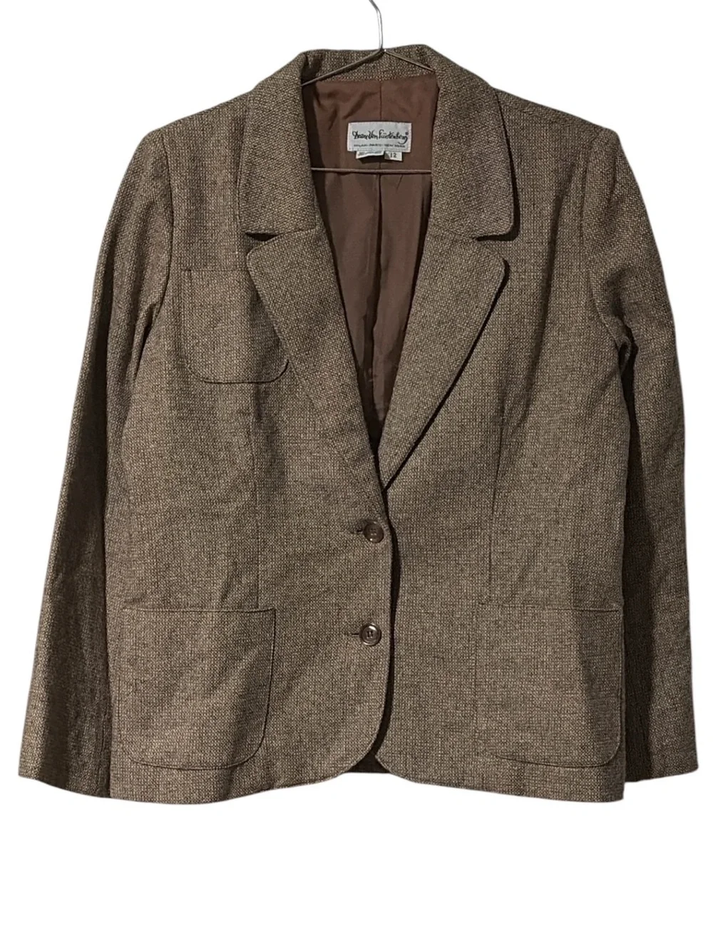 DVF Wool Blend Brown Tweed Blazer - Picture 2 of 4